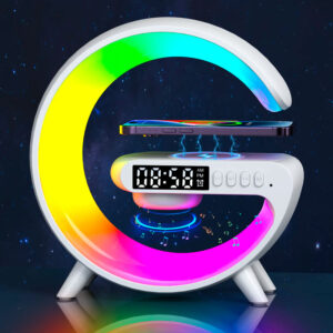 MULT-FLIN™ 4 EM 1 - Musica via Bluetooth + Carregador sem fio + Luminária RGB + Relógio